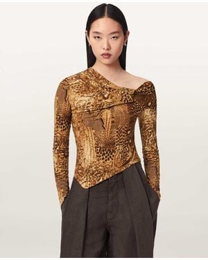 AllSaints Arlie Long Sleeve Off-The-Shoulder Top - Metallic