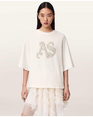 AllSaints Icon Amelie Oversized Embellished T-Shirt - Natural