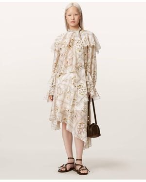 AllSaints Heba Floral Organza Linen Blend Midi Skirt - Natural