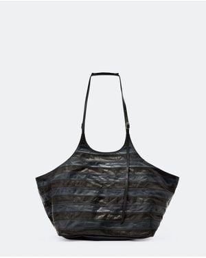 AllSaints Siloh Oversized Striped Leather Tote Bag - Black