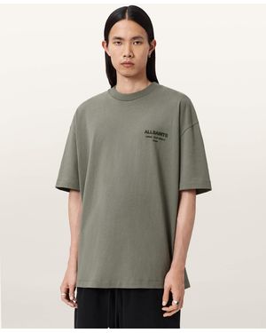 AllSaints Xander Flocked Logo Oversized T-Shirt - Grey
