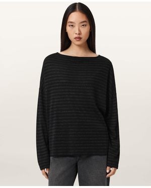 AllSaints Rina Striped Shimmer T-Shirt - Black