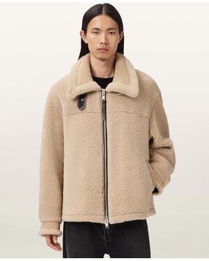 AllSaints Vernon Oversized Shearling Jacket - Natural