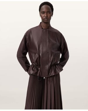 AllSaints Sofi Drawstring Leather Bomber Jacket - Brown