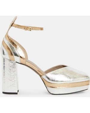 AllSaints Tiffany Metallic Square Platform Heels, - Natural