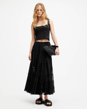 AllSaints Eva Elasticated Waist Tiered Maxi Skirt - Black
