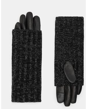 AllSaints Zoya Knitted Cuff Leather Gloves,, /Gunmetal - Black