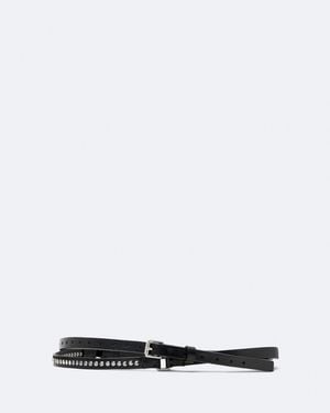 AllSaints Laura Double-Wrap Studded Leather Belt - White