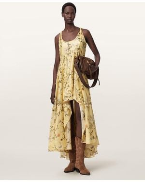 AllSaints Polyester Dorina Floral Asymmetric Dress, /Us 0 - Metallic