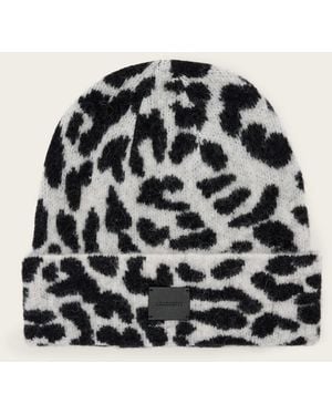 AllSaints Nora Leopard Print Beanie - Black