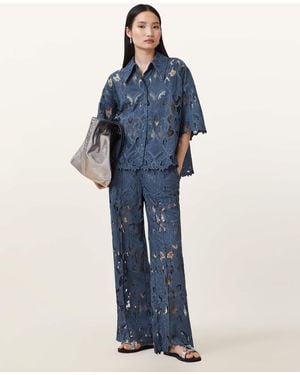 AllSaints Charli Embroidered Straight Fit Trousers - Blue