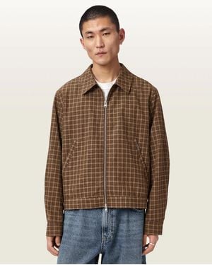 AllSaints Lakeshaw Relaxed Fit Linen Blend Check Jacket - Brown