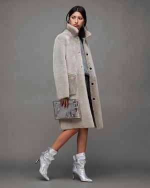 AllSaints Serra 2-in-1 Reversible Shearling Coat - Grey
