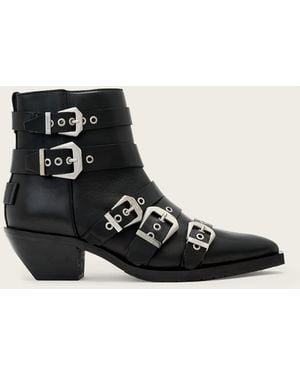 AllSaints Jane Leather Buckle Boots - Black