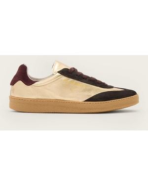 AllSaints Thelma Metallic Leather Low Top Trainers - Natural