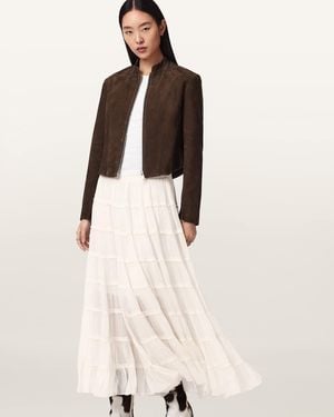 AllSaints Eva Tiered Midi Skirt - Natural