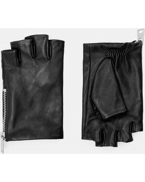 AllSaints Leather Fingerless Zip-Up Gloves - Black