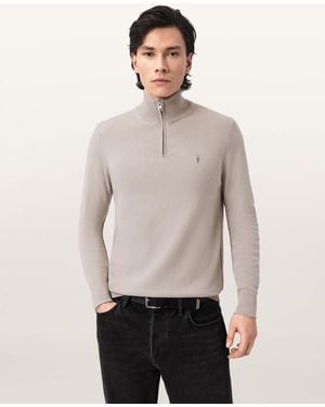 AllSaints Kilburn Zip Funnel Neck Ramskull Jumper - Natural