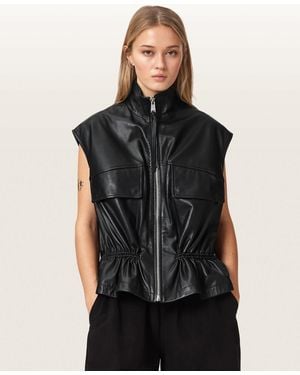 AllSaints Flor Relaxed Fit Leather Gilet - Black