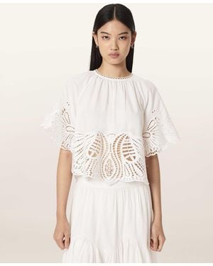 AllSaints Femi Relaxed Fit Broderie Top - Natural