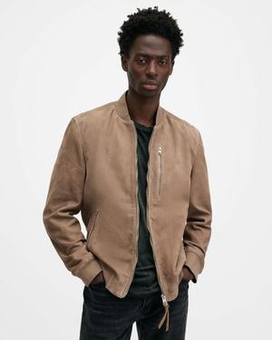 AllSaints Kemble Suede Bomber Jacket - Grey