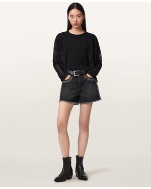 AllSaints Heidi High Waisted Stud Denim Shorts - Black