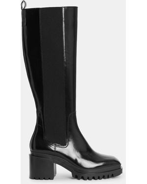 AllSaints Natalia Knee High Shine Leather Boots, - Black