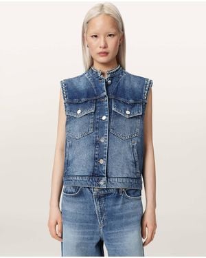 AllSaints Mav Studded Denim Waistcoat - Blue