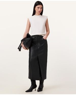 AllSaints Eden Leather Midi Skirt - Black