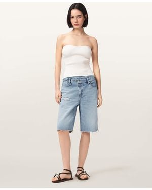 AllSaints Aki Crossover Wide Leg Denim Shorts - Blue