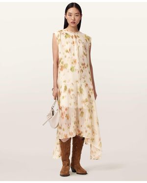 AllSaints Polyester Tanner Floral Midi Dress, /Us 2 - Natural