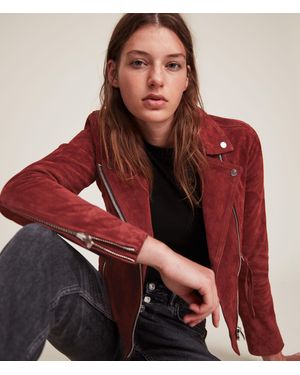 AllSaints Dalby Suede Biker Jacket - Red