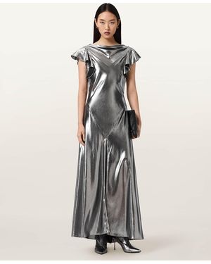 AllSaints Flora Metallic Maxi Dress - White