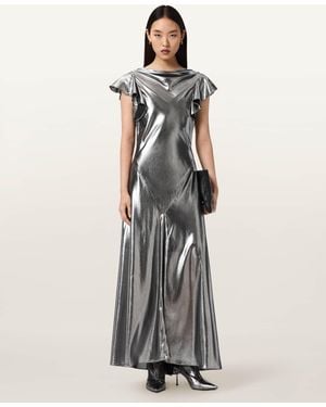 AllSaints Flora Metallic Maxi Dress - White