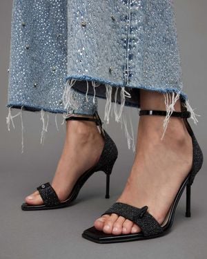 AllSaints Betty Square Toe Leather Heeled Sandals, - Blue