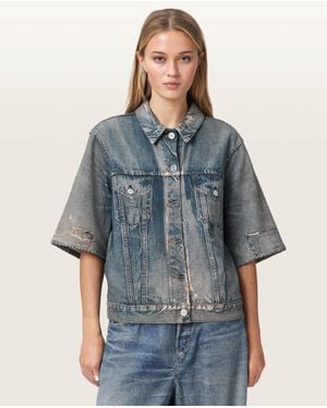 AllSaints Juni Terry Short Sleeve Illusion Of Denim Shirt - Blue