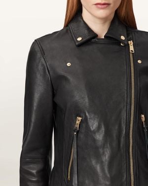 AllSaints Lamb Leather Dalby Slim Fit Leather Biker Jacket, /Us 6 - Black
