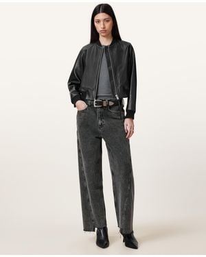 AllSaints Fox Asymmetric Hem Wide Leg Denim Jeans,, Washed - Black