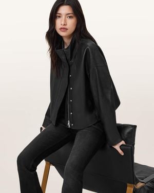 AllSaints Ryder Funnel Neck Leather Jacket - Black
