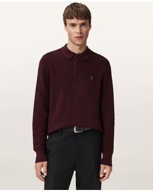 AllSaints Aspen Long Sleeve Polo Shirt - Red