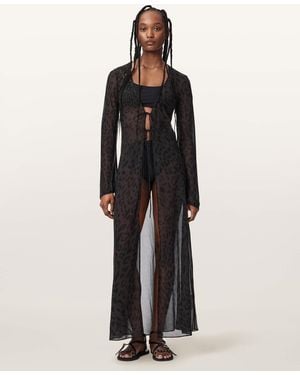 AllSaints Zalia Monochromatic Animal Print Maxi Dress - Black