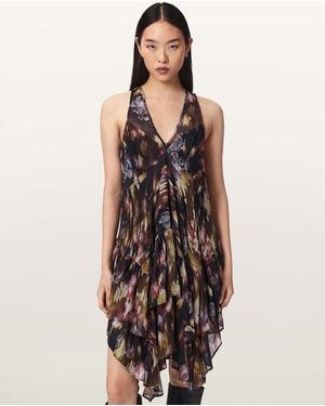 AllSaints Gretel Asymmetric Tiered Midi Dress - Black