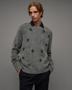 AllSaints Odyssey Star Print Oversized Jumper - Grey