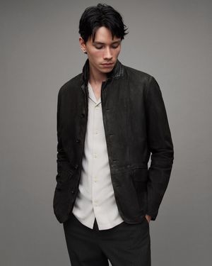 AllSaints Survey Waxed Suede Double Layer Blazer - Grey