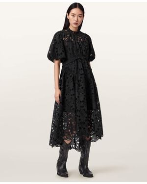 AllSaints Odette Broiderie Anglais Maxi Dress - Black