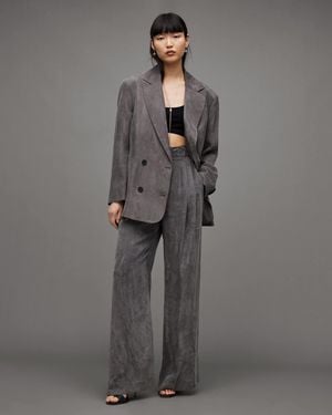AllSaints Elle Double Breasted Lightweight Blazer - Grey