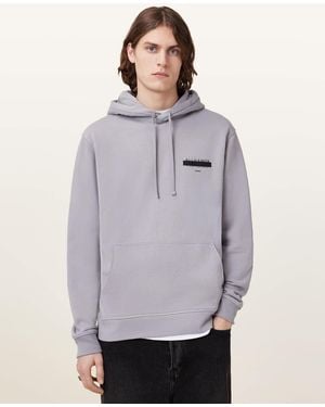 AllSaints Redact Pullover Embroidered Logo Hoodie - Grey