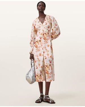 AllSaints Taylen Floral Print Midi Dress - Natural