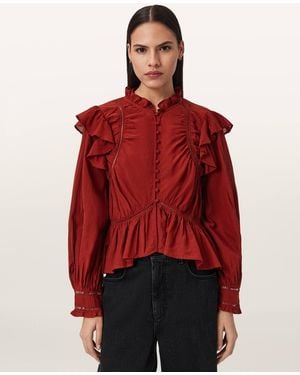 AllSaints Cotton/Viscose Lima Frill Top, /Us 2 - Red