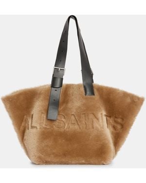 AllSaints Anik Spacious Shearling Tote Bag - Brown